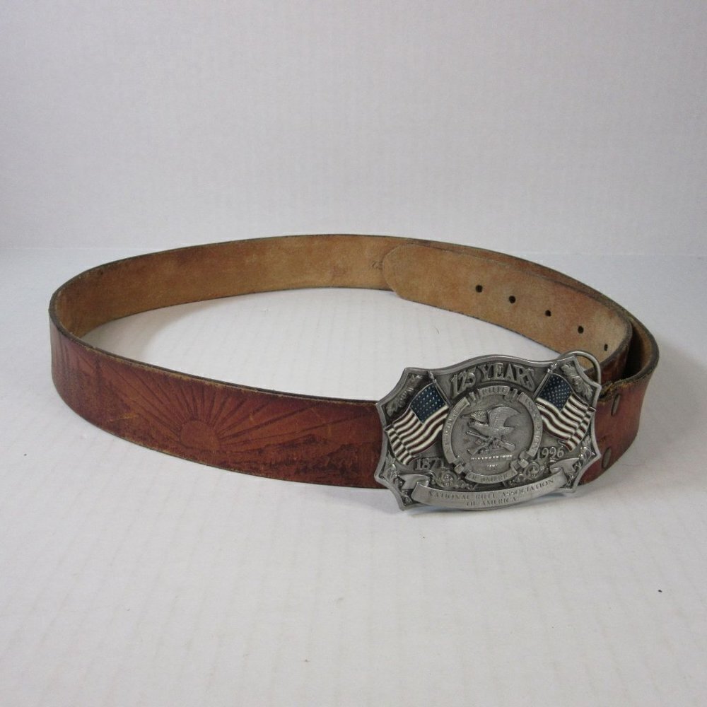National Rifle Association Belt Eagle Leather Works Embossed Leather Buckle NRA
